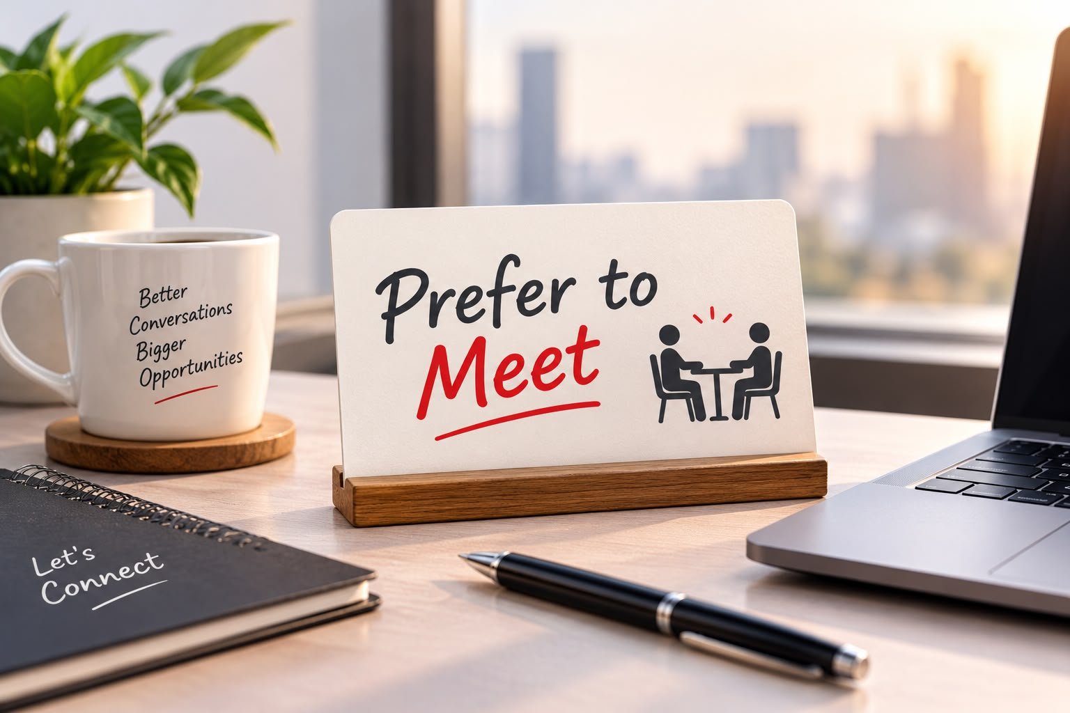 Prefer to meet sign on an office desk