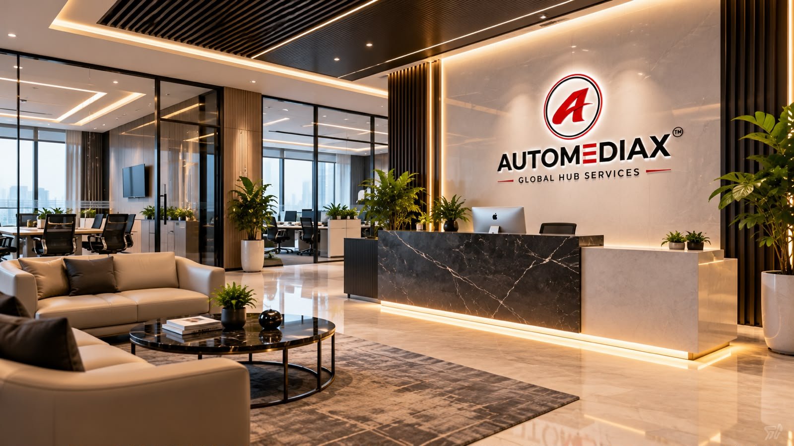AutoMediaX office reception and client lounge